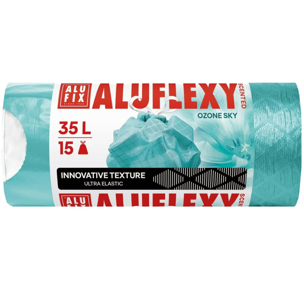 35L sťahovacie vrecia na odpadky ALUFLEXY s vôňou lúčnych kvetov - tyrkysové 35L sťahovacie vrecia na odpadky ALUFLEXY s vôňou lúčnych kvetov - tyrkysové
